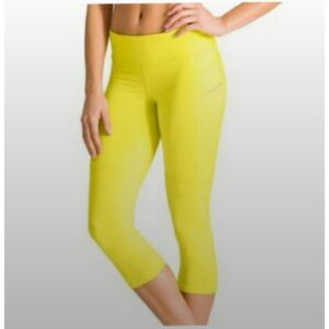 Athleta Stride Capri Leggings Aloha Yellow Back Zipper Pocket Activewear Sz M